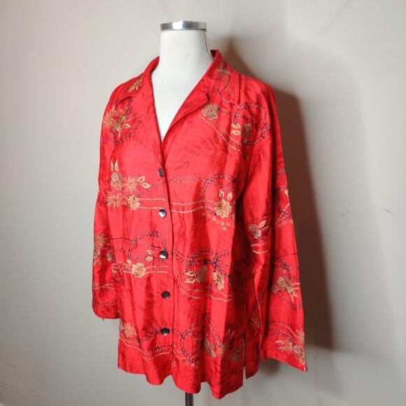 Chico's Design Silk Floral Embroidered Shirt Button Up - Picture 3 of 11